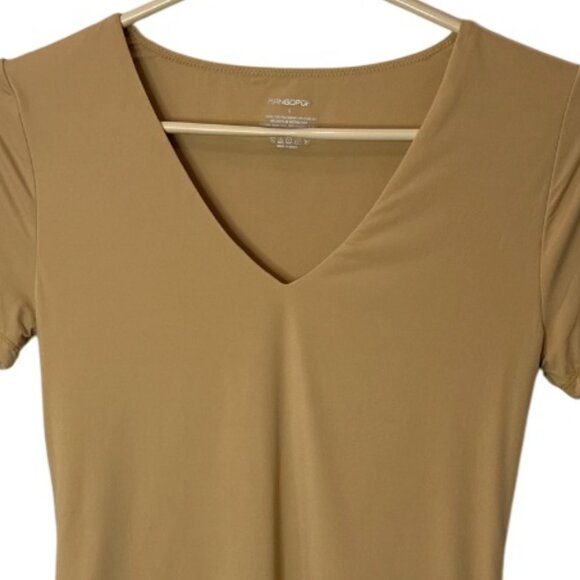 Mangopop ochre double lined short sleeve V neck fitted basic tee size S NWT - Picture 5 of 10